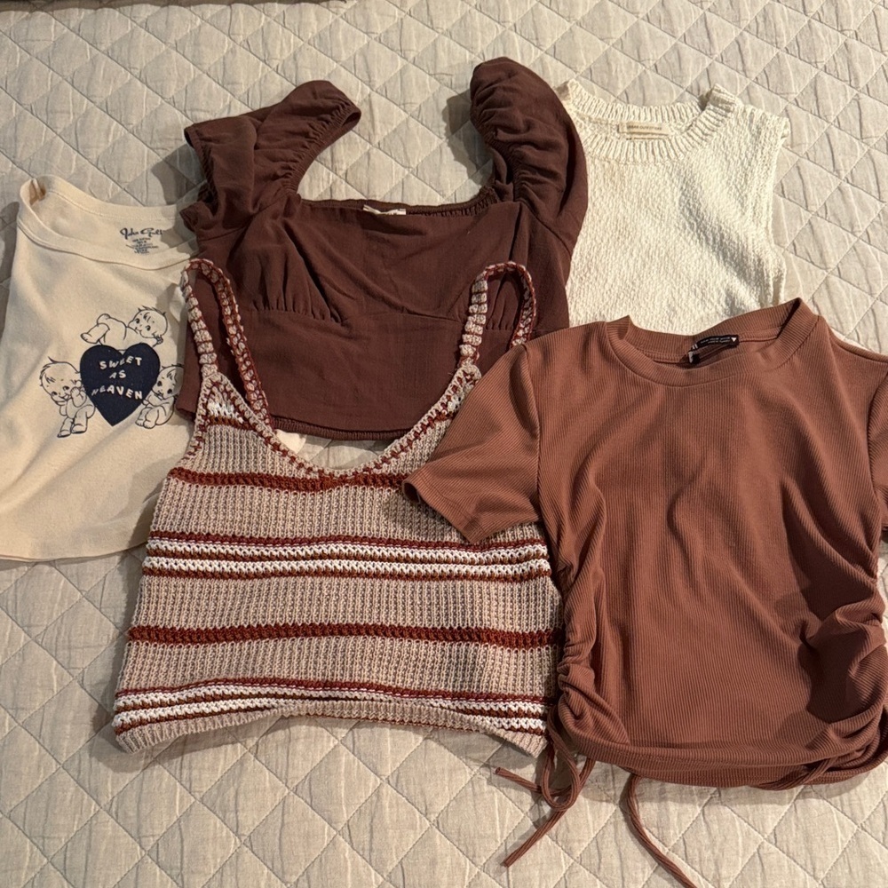 Brown and Cream Crop Top Set - lot of 5 all size medium